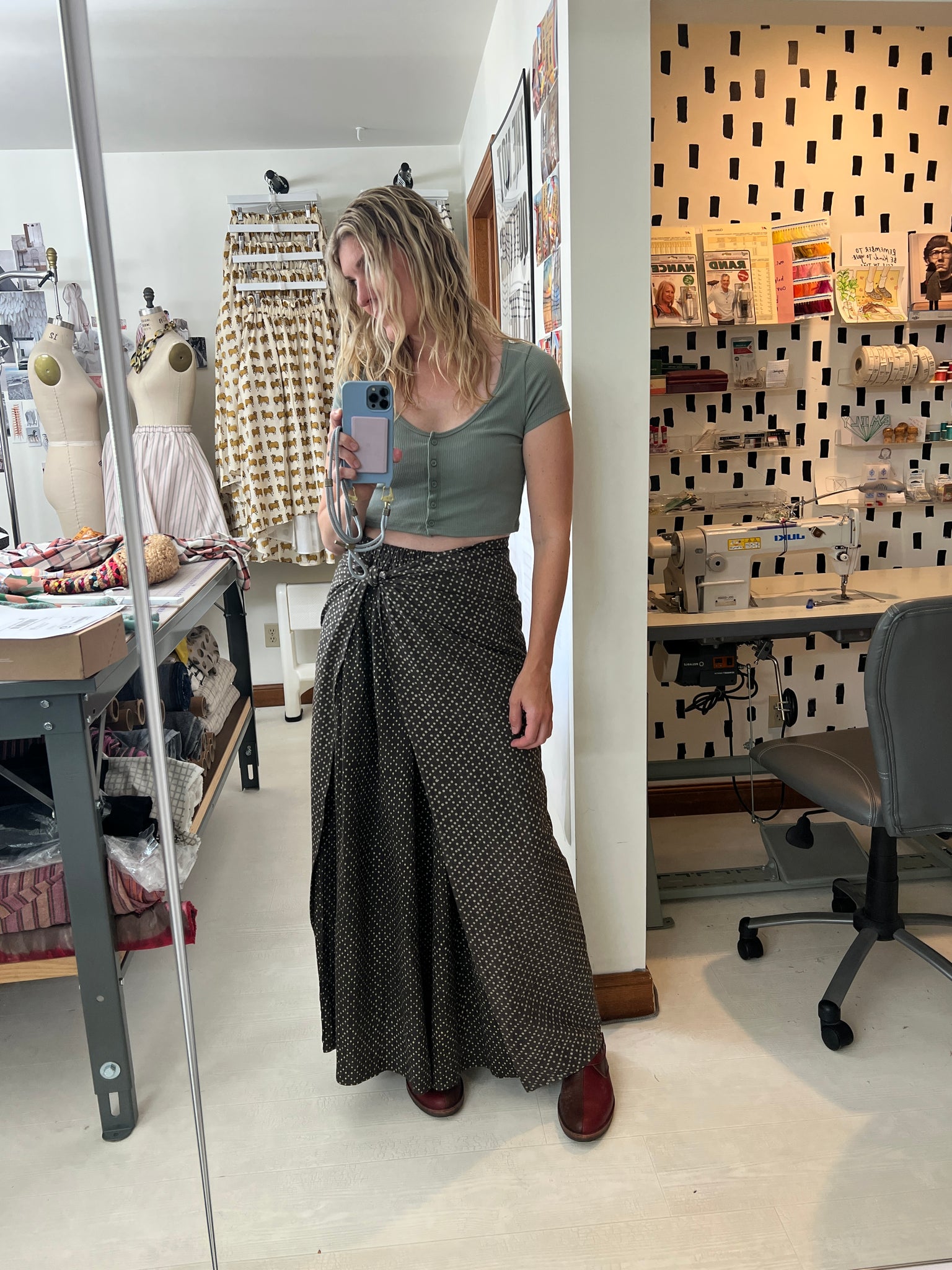 Cocoa Dot Split Skirt - Maxi + 2"