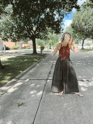 Cocoa Dot Split Skirt - Maxi + 2"