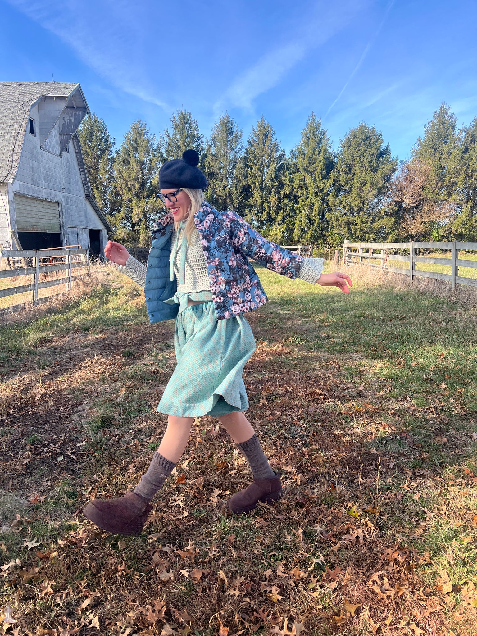 Wooly Dot Split Skirt - Long Knee