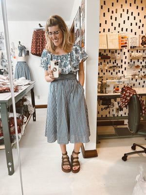 Blue Stripe Skirt - Short Midi