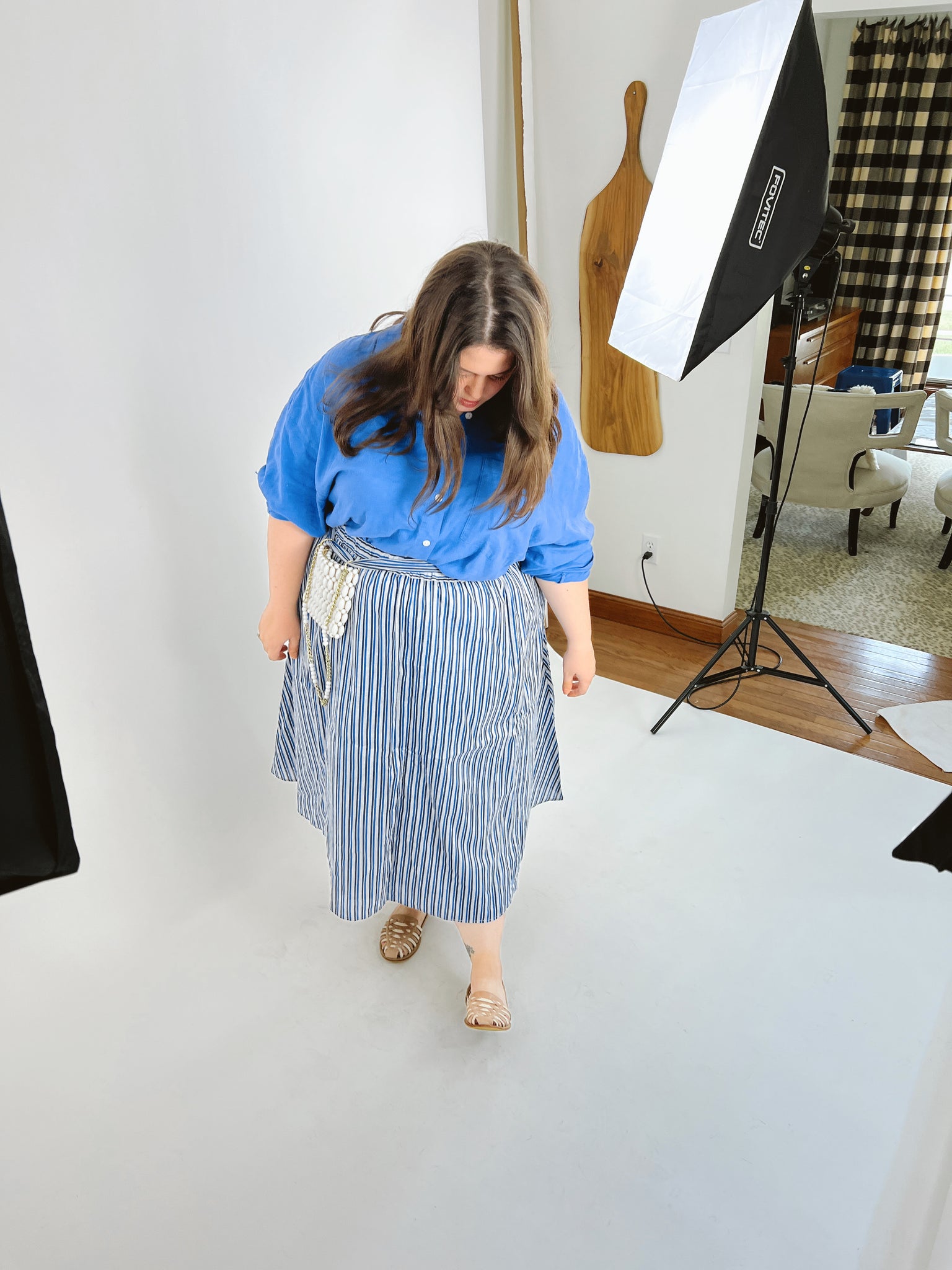 Blue Stripe Skirt - Short Midi