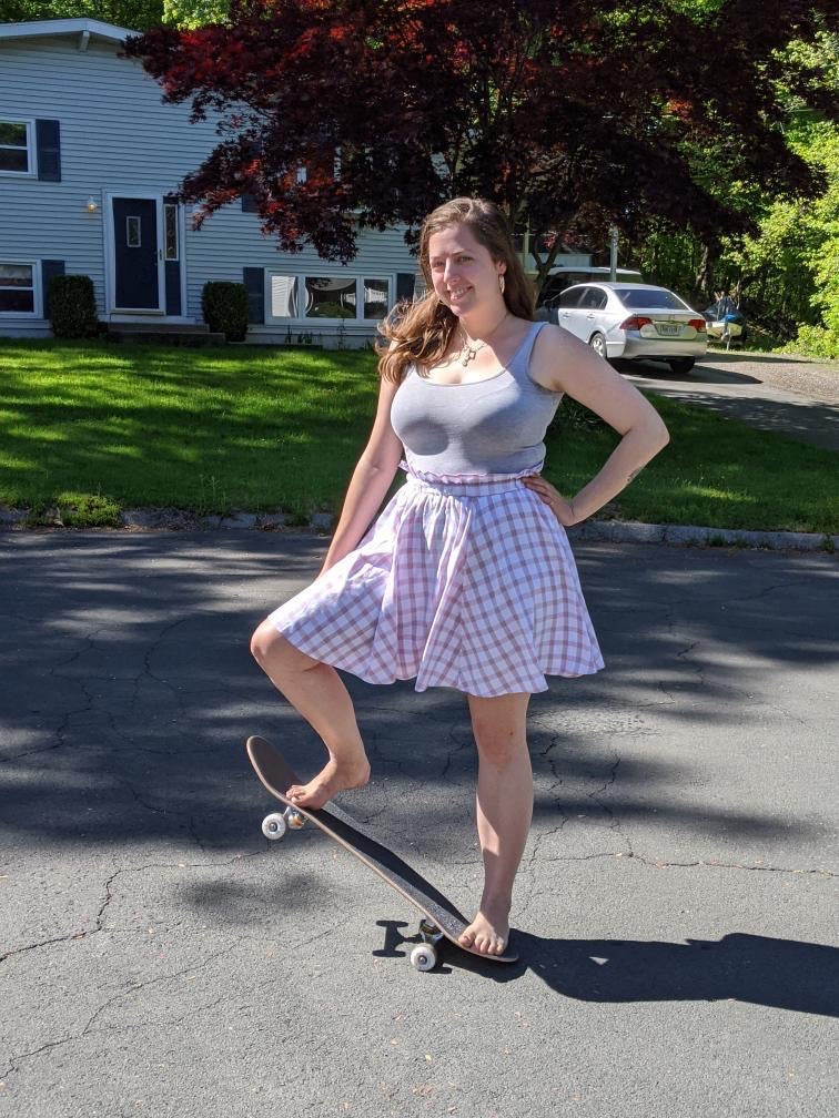 Lavender Grid Skater Skirt - Long Mini
