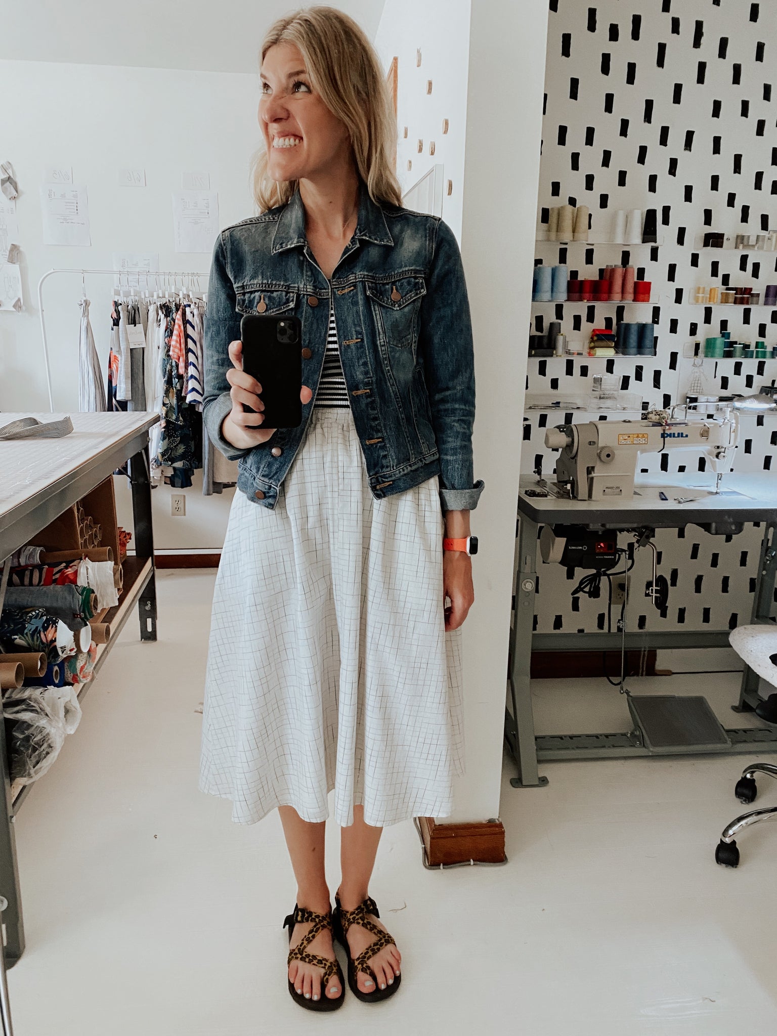 Bangladesh Ikat Check Skirt - Midi