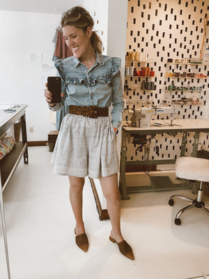 Bangladesh Grey Stripe Split Skirt - Long Mini