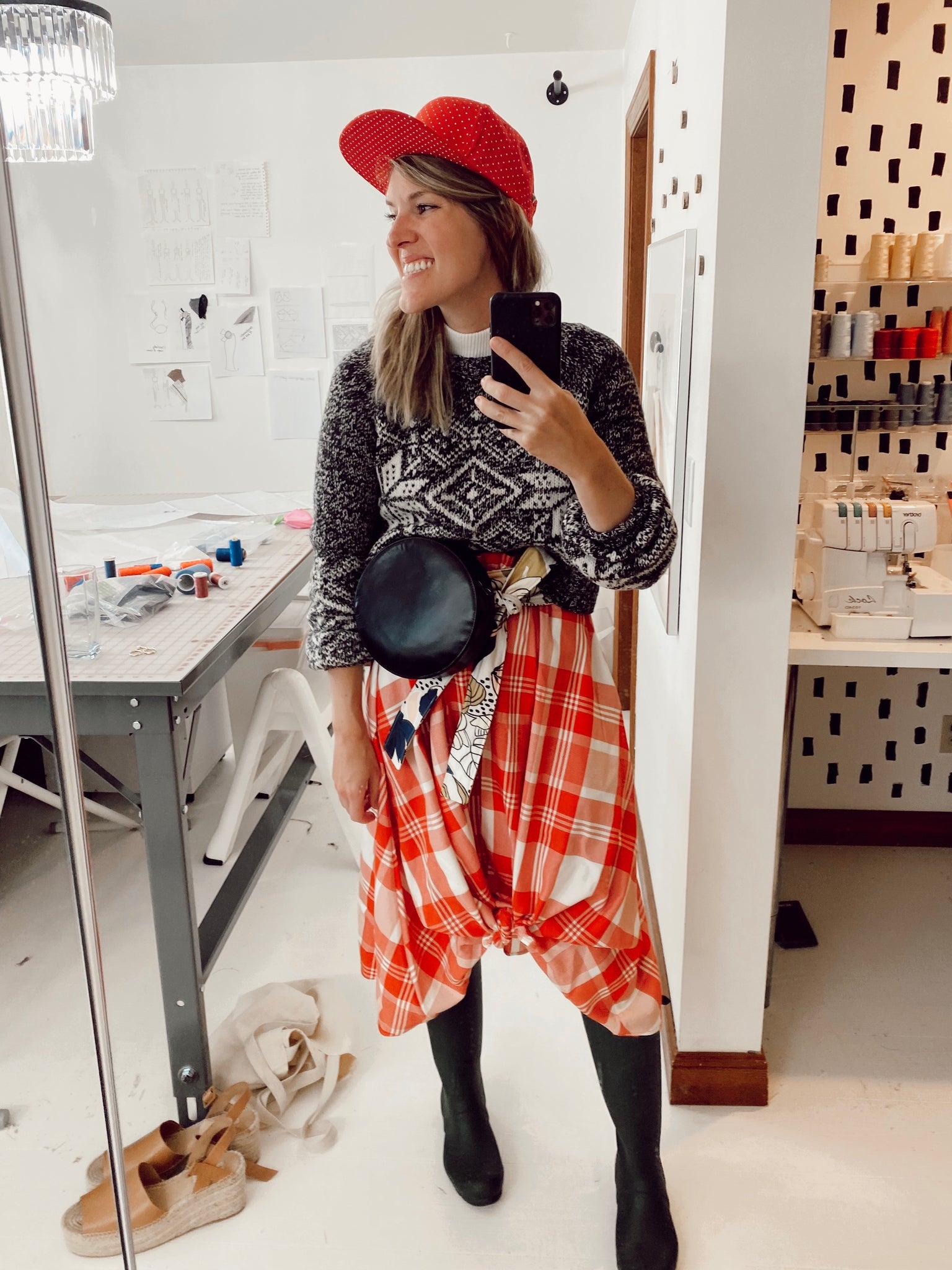 Red Madras Italian Midi - Midi