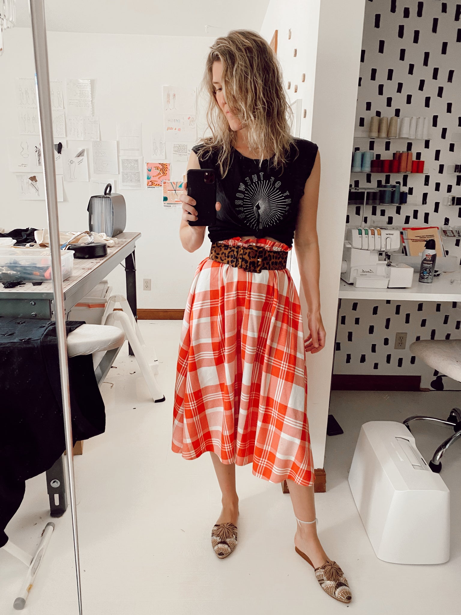 Red Madras Italian Midi - Midi