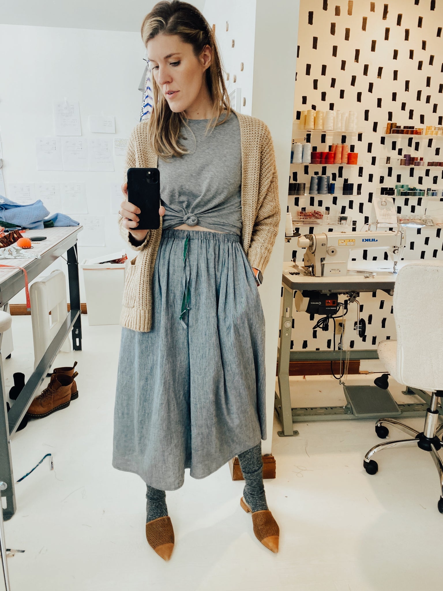 Bangladesh Chambray Split Skirt - Midi + 4"