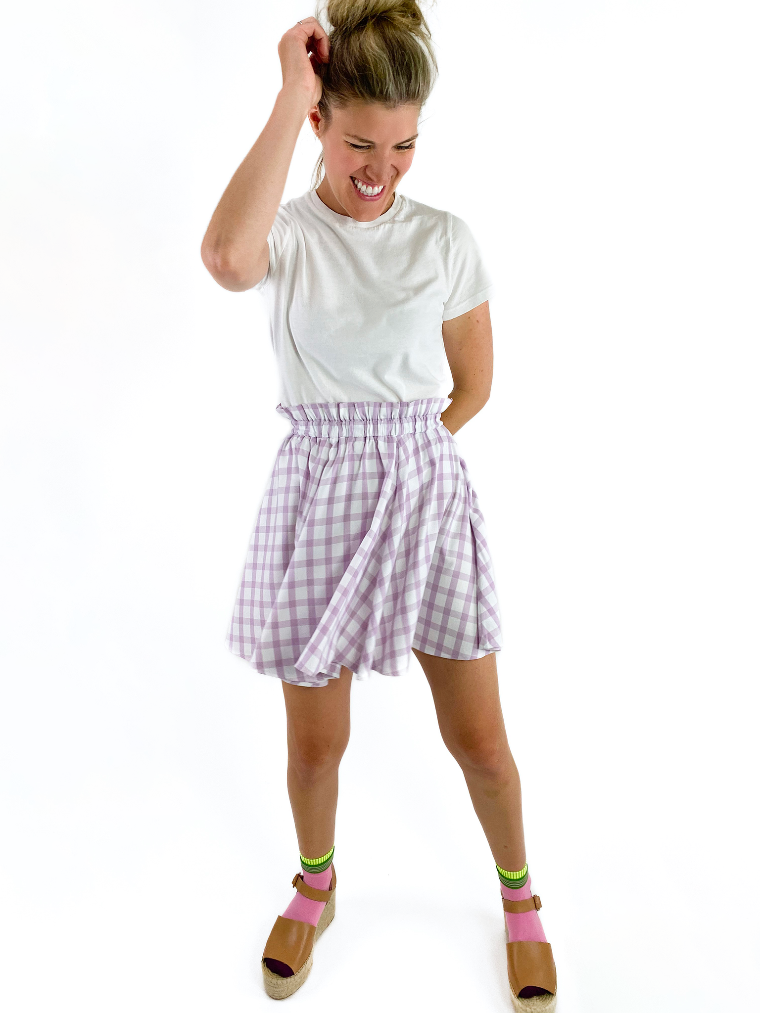 Lavender Grid Skater Skirt - Long Mini