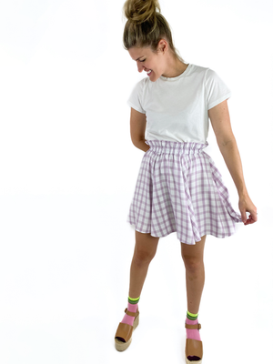 Lavender Grid Skater Skirt - Long Mini