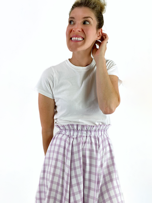 Lavender Grid Skater Skirt - Long Mini