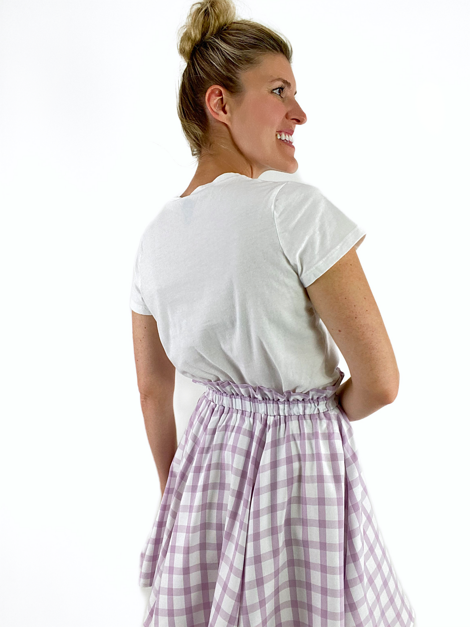 Lavender Grid Skater Skirt - Long Mini