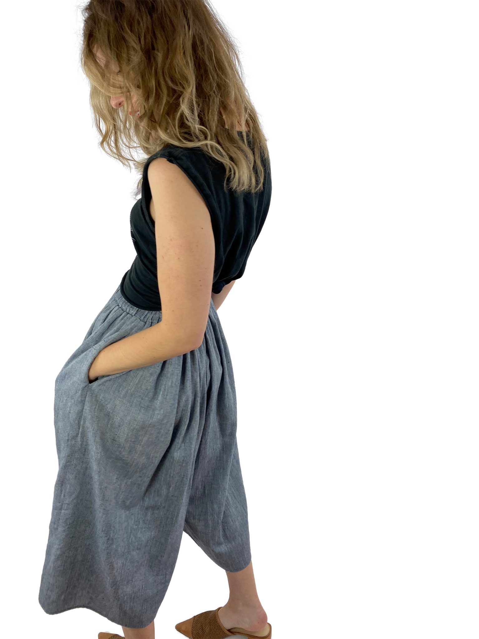 Bangladesh Chambray Split Skirt - Midi + 4"