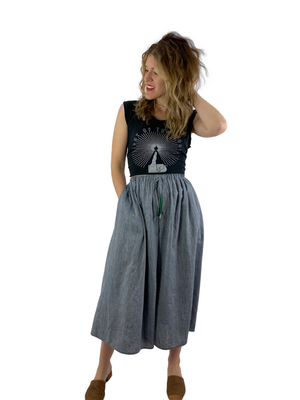 Bangladesh Chambray Split Skirt - Midi + 4"