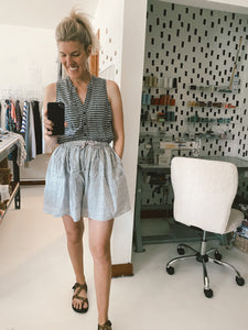 Bangladesh Grey Stripe Split Skirt - Long Mini
