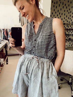 Bangladesh Grey Stripe Split Skirt - Long Mini