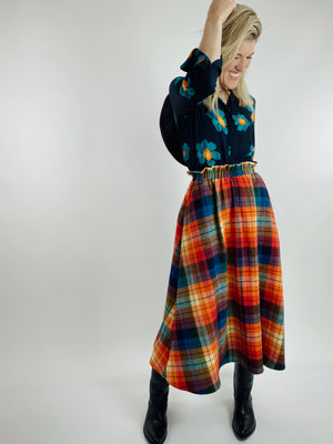Rainbow Flannel Skirt - Midi + 4"
