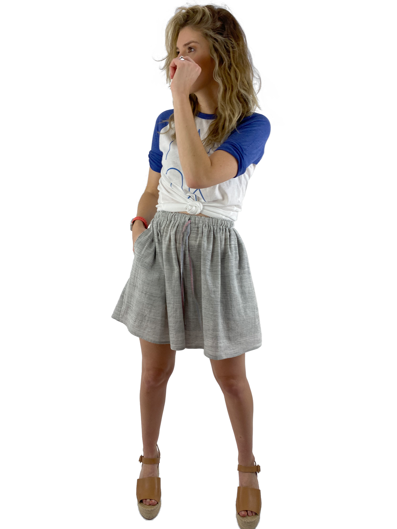 Bangladesh Grey Stripe Split Skirt - Long Mini