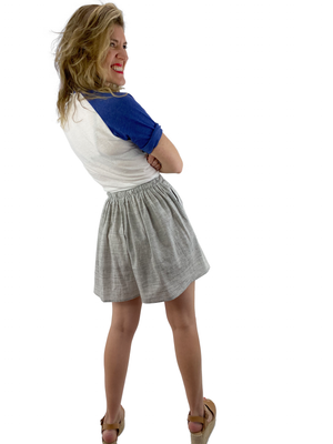 Bangladesh Grey Stripe Split Skirt - Long Mini
