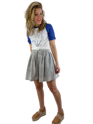 Bangladesh Grey Stripe Split Skirt - Long Mini