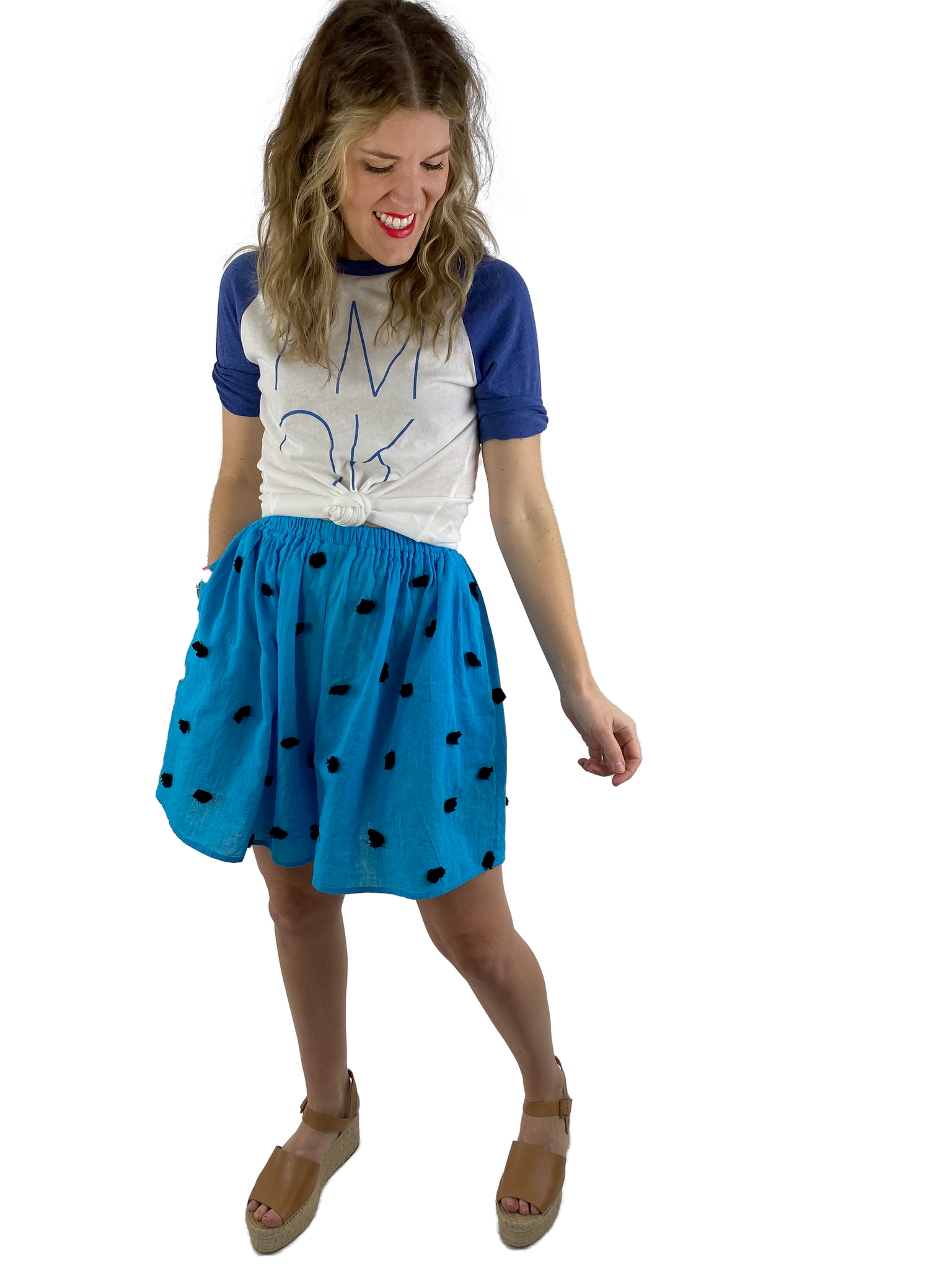 Bangladesh Turquoise Pouf Split Skirt - Short Knee
